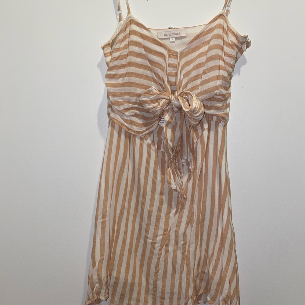 Pink and white tie front mini dress